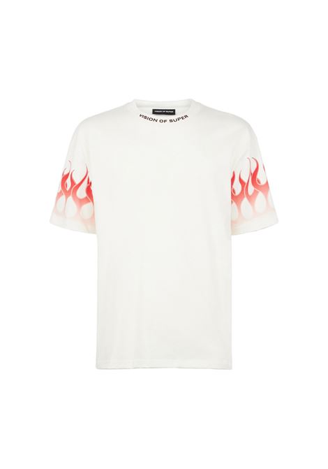 White T-Shirt With Red Gradient Flames VISION OF SUPER | VS00473BIANCO